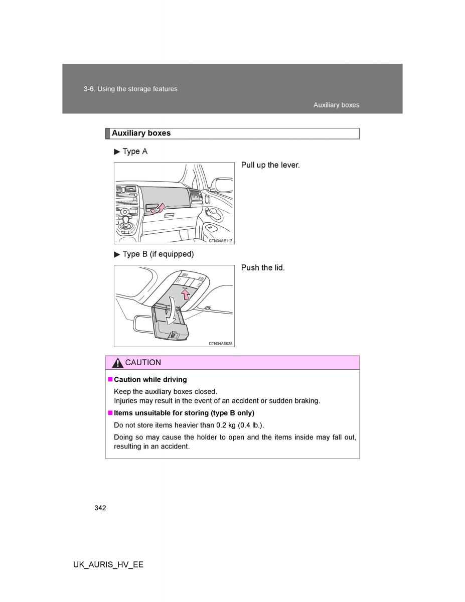 Toyota Auris Hybrid I 1 owners manual / page 342