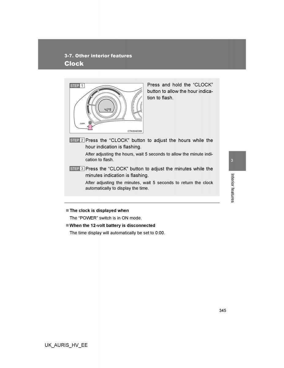 Toyota Auris Hybrid I 1 owners manual / page 345