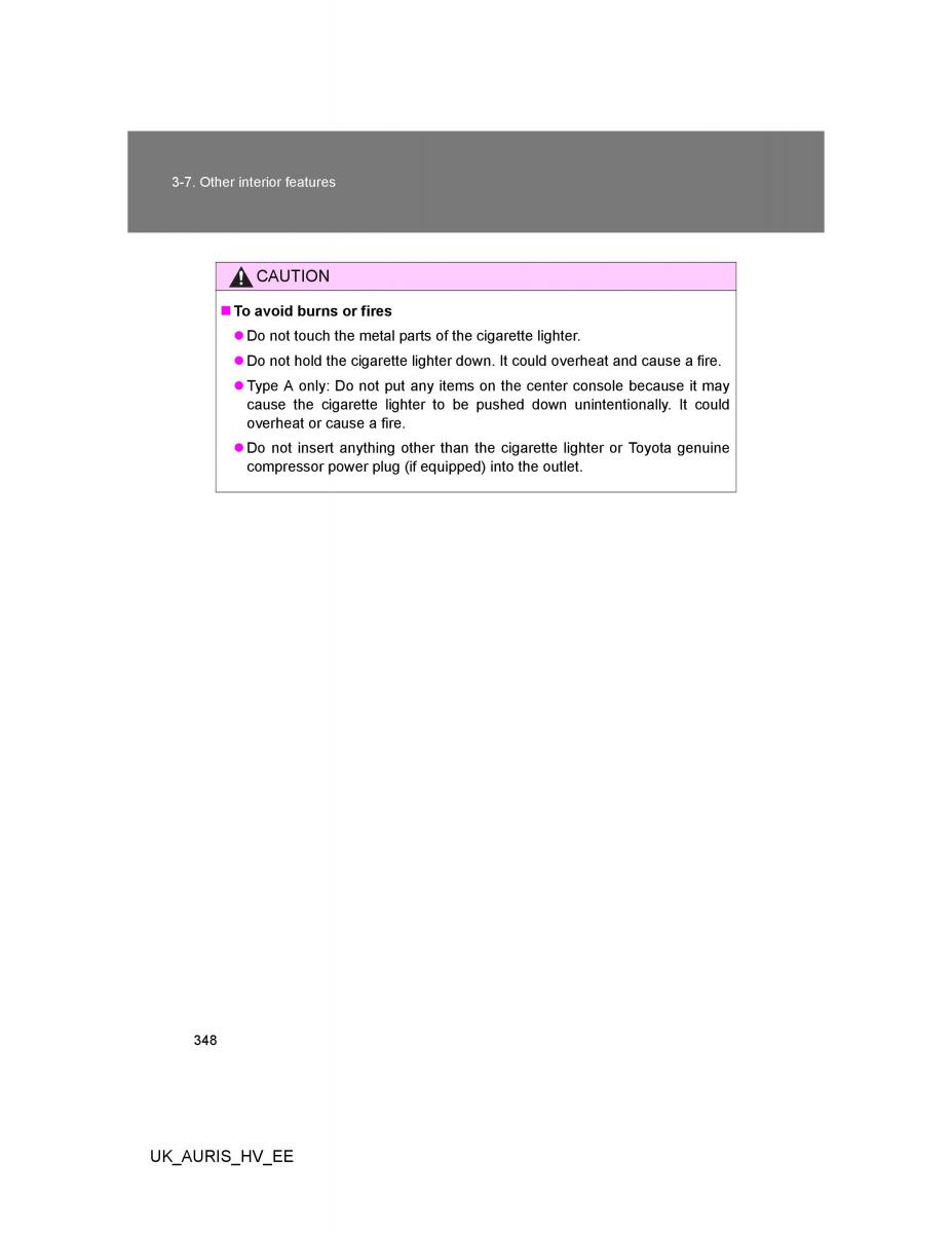 Toyota Auris Hybrid I 1 owners manual / page 348