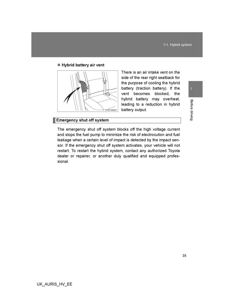 Toyota Auris Hybrid I 1 owners manual / page 35