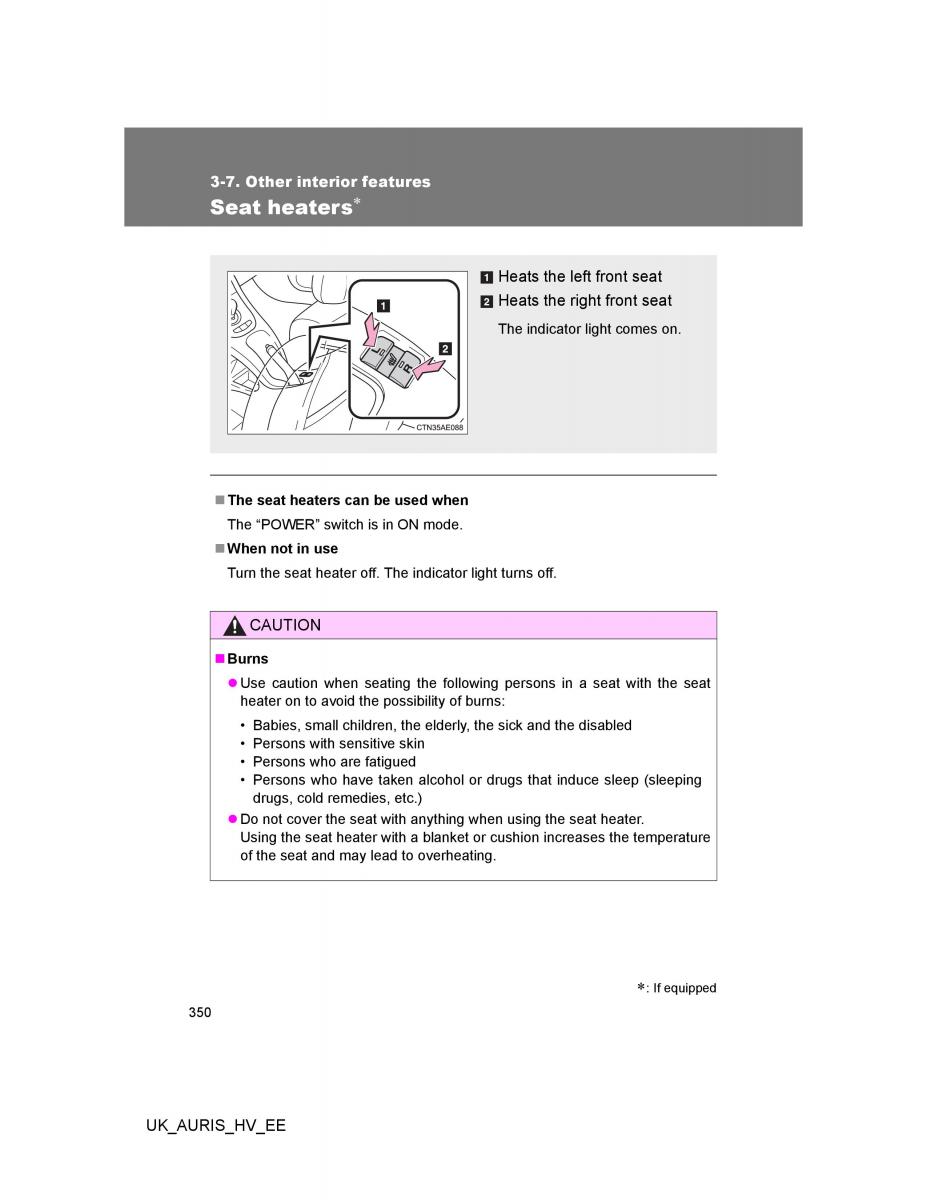 Toyota Auris Hybrid I 1 owners manual / page 350