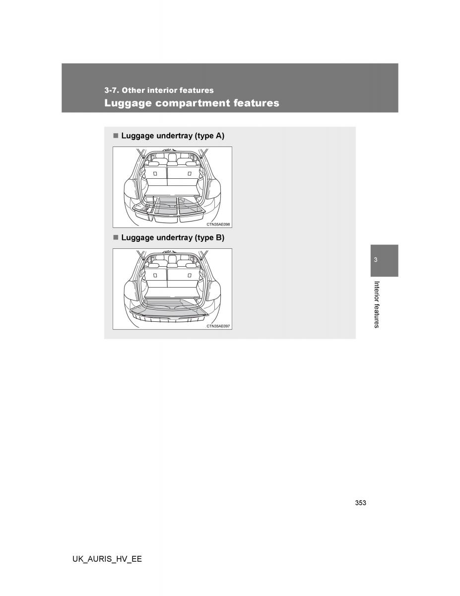 Toyota Auris Hybrid I 1 owners manual / page 353