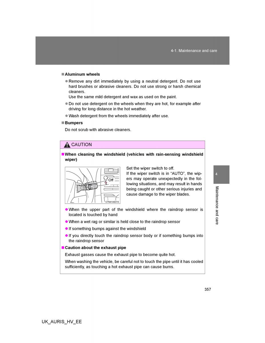 Toyota Auris Hybrid I 1 owners manual / page 357