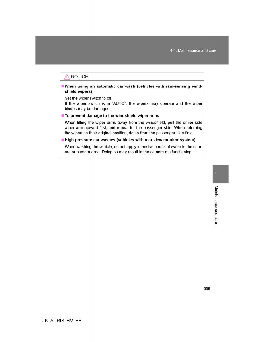 Toyota Auris Hybrid I 1 owners manual / page 359