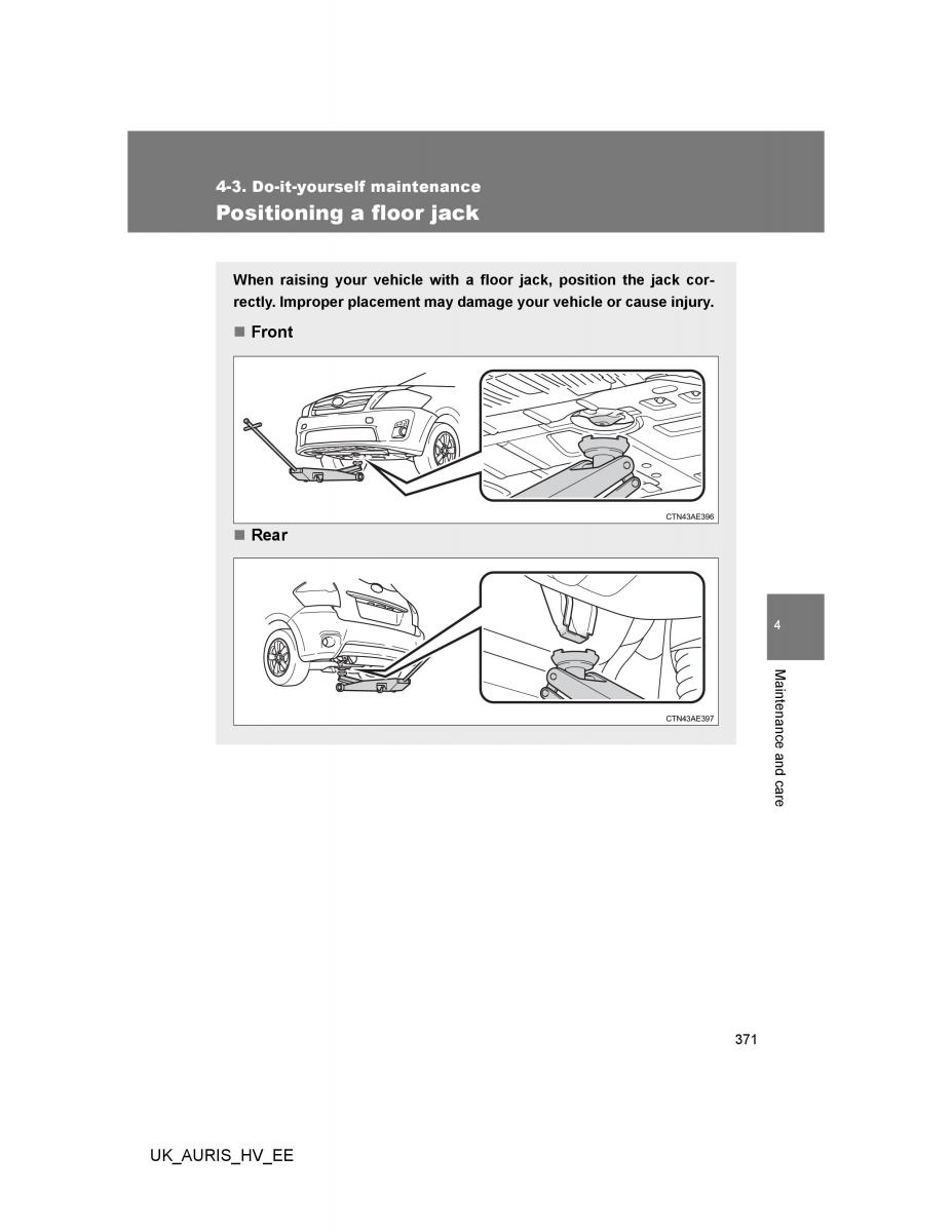 Toyota Auris Hybrid I 1 owners manual / page 371