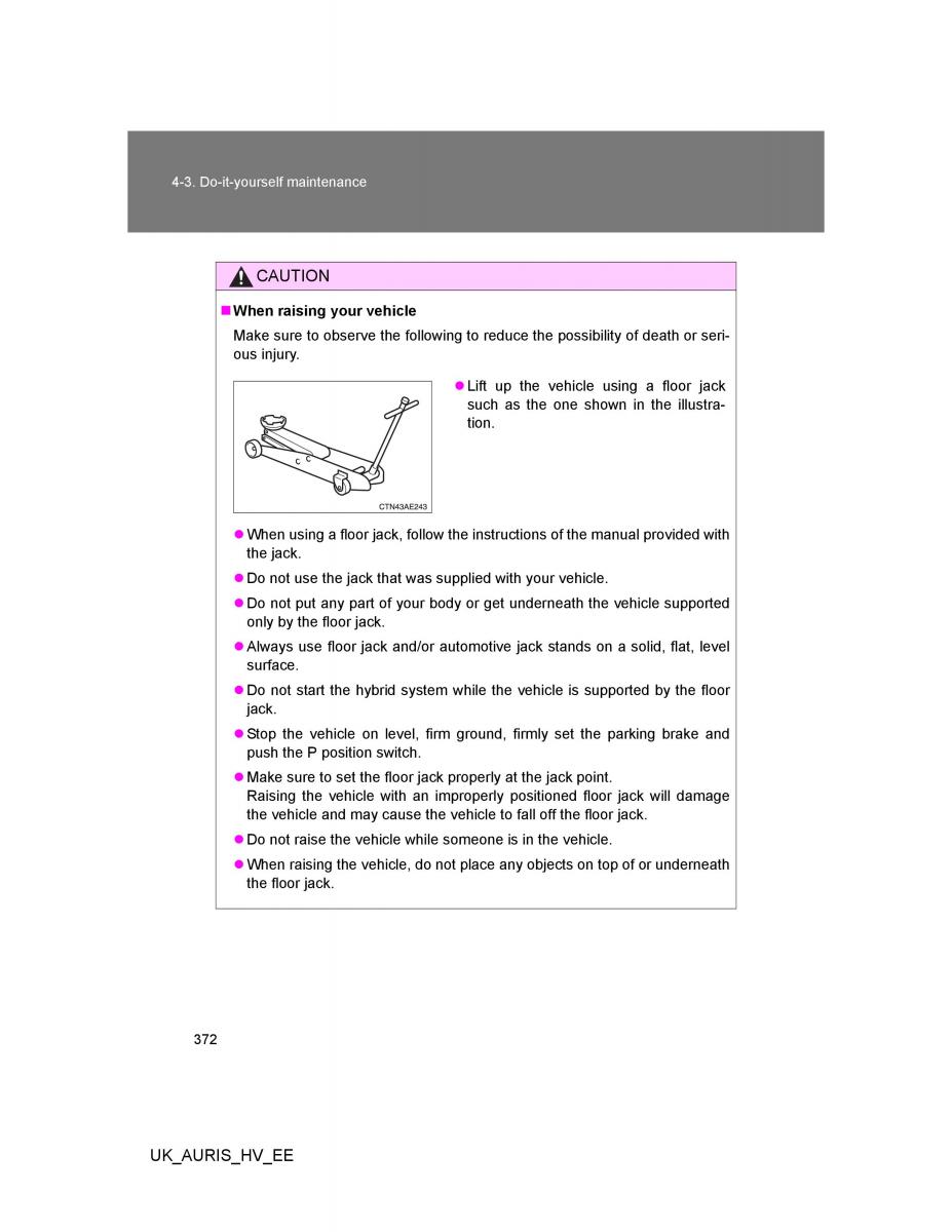 Toyota Auris Hybrid I 1 owners manual / page 372