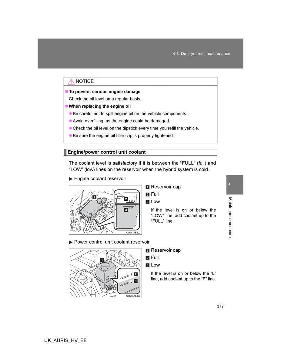 Toyota Auris Hybrid I 1 owners manual / page 377