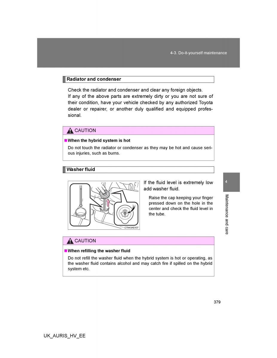 Toyota Auris Hybrid I 1 owners manual / page 379