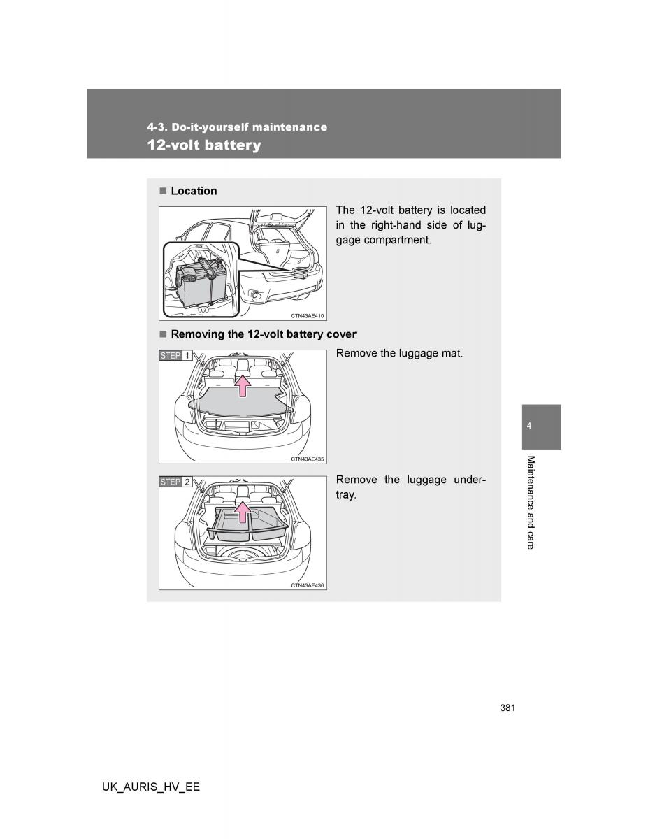 Toyota Auris Hybrid I 1 owners manual / page 381