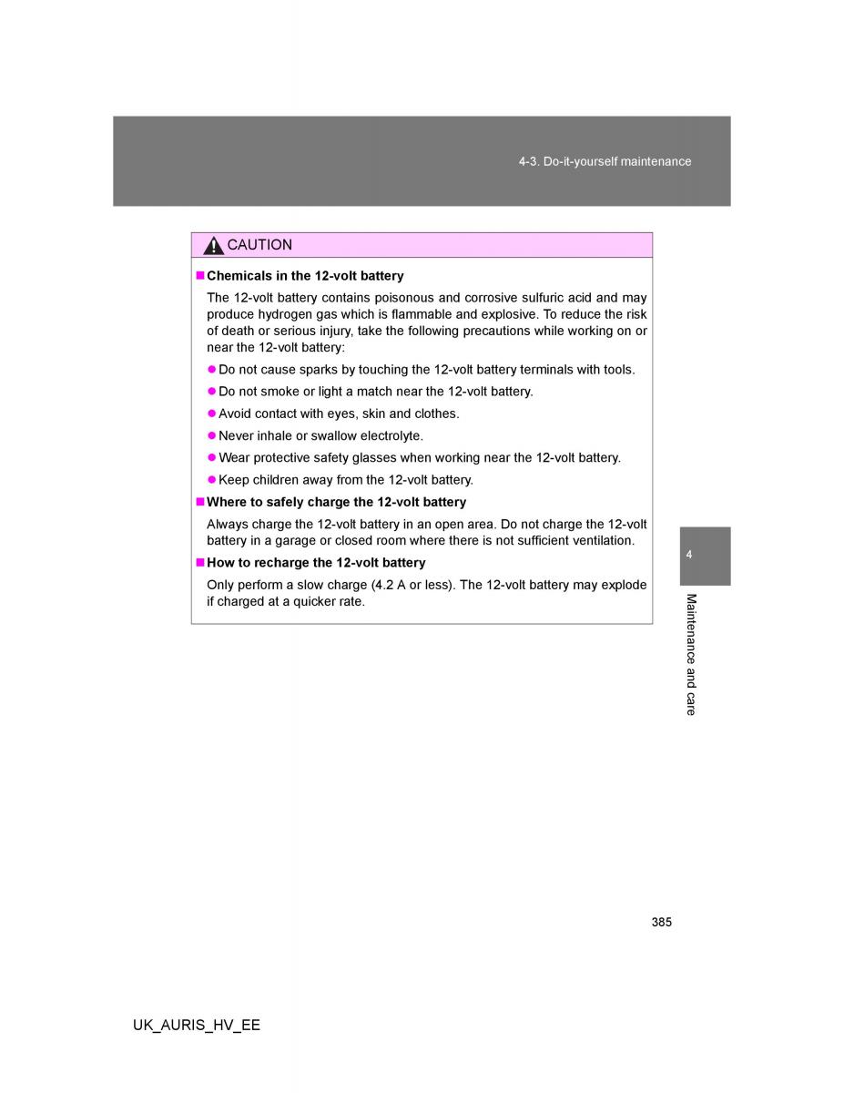 Toyota Auris Hybrid I 1 owners manual / page 385