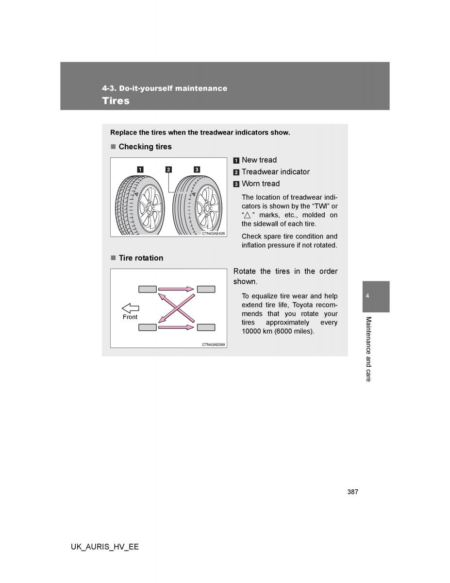 Toyota Auris Hybrid I 1 owners manual / page 387