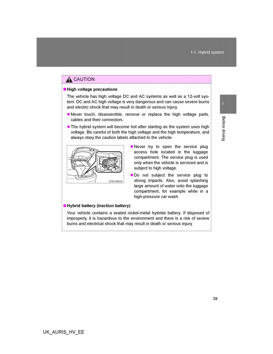 Toyota Auris Hybrid I 1 owners manual / page 39