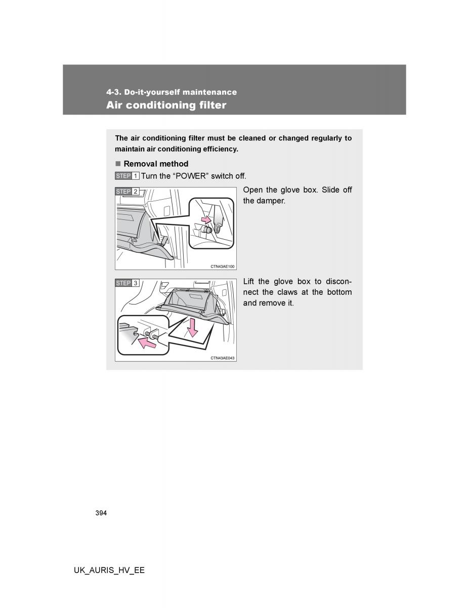 Toyota Auris Hybrid I 1 owners manual / page 394