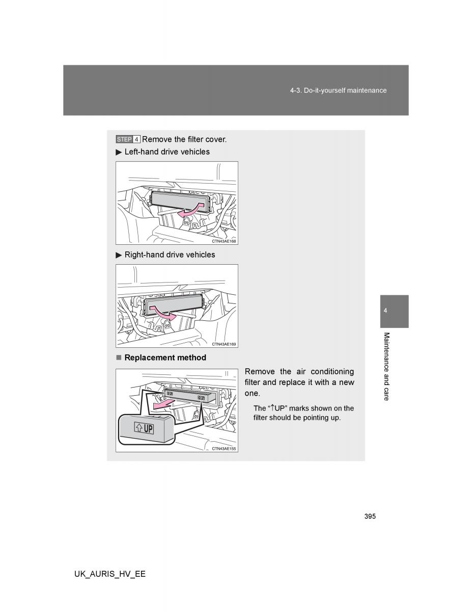 Toyota Auris Hybrid I 1 owners manual / page 395