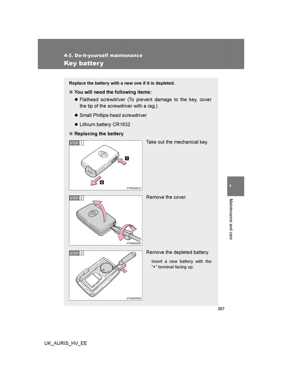 Toyota Auris Hybrid I 1 owners manual / page 397