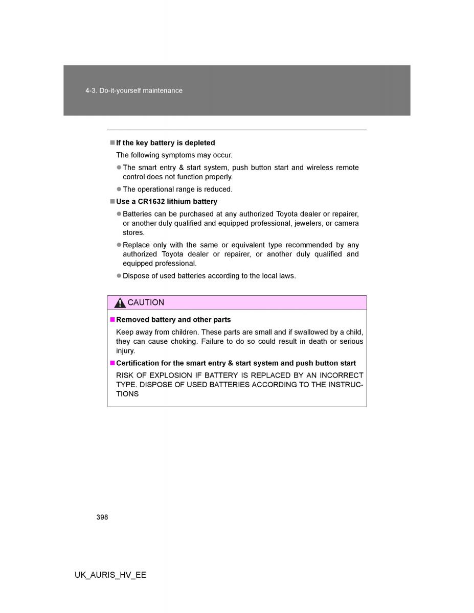 Toyota Auris Hybrid I 1 owners manual / page 398