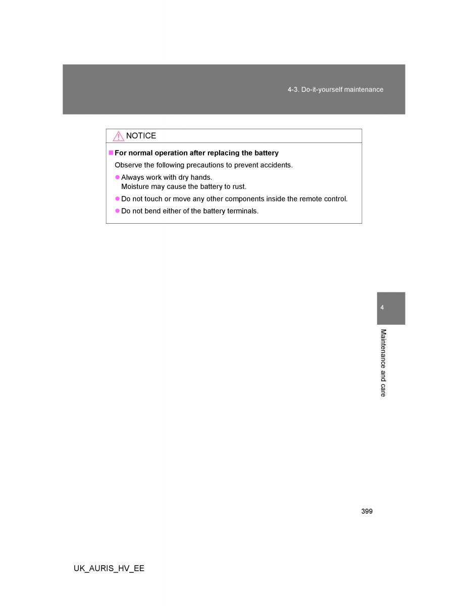 Toyota Auris Hybrid I 1 owners manual / page 399