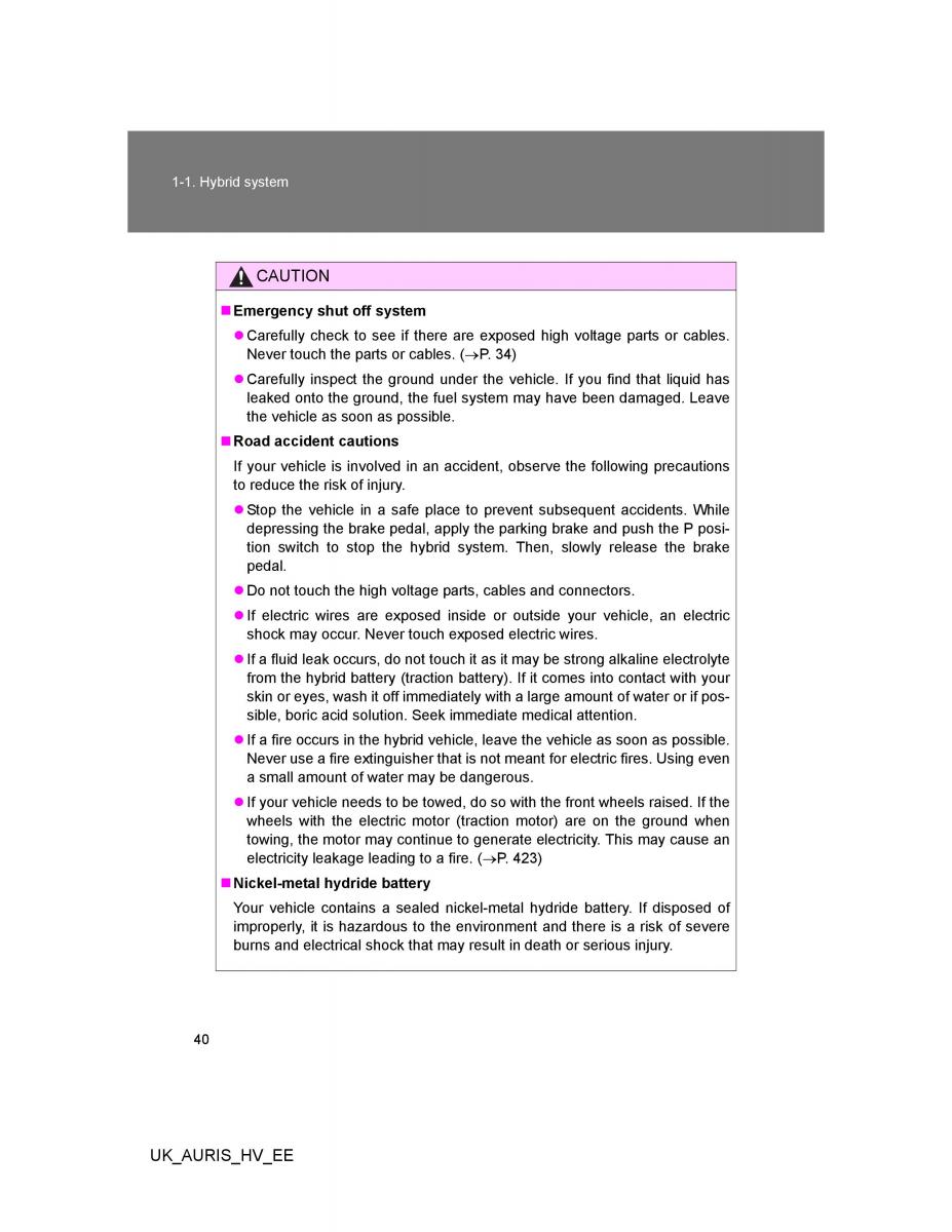 Toyota Auris Hybrid I 1 owners manual / page 40