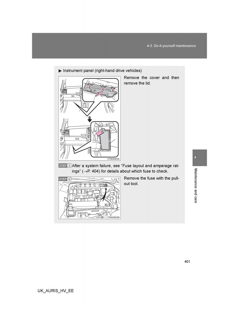 Toyota Auris Hybrid I 1 owners manual / page 401