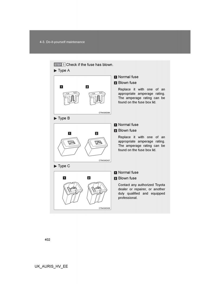 Toyota Auris Hybrid I 1 owners manual / page 402