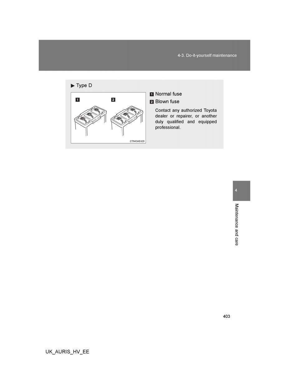 Toyota Auris Hybrid I 1 owners manual / page 403