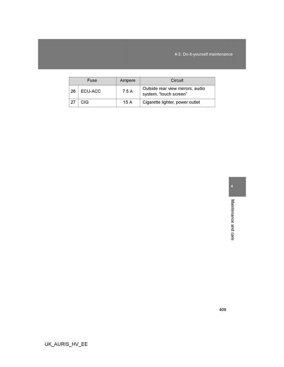 Toyota Auris Hybrid I 1 owners manual / page 409