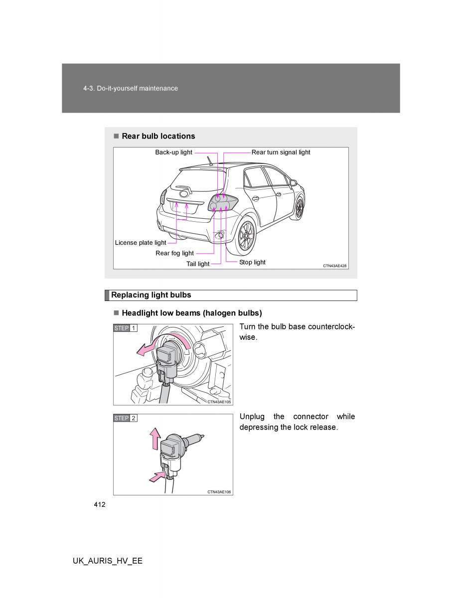 Toyota Auris Hybrid I 1 owners manual / page 412