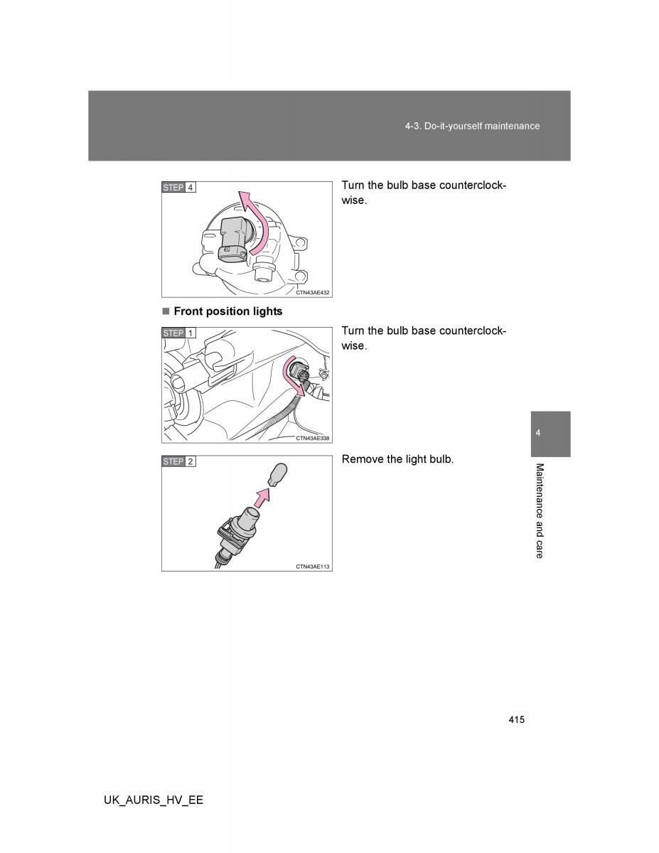 Toyota Auris Hybrid I 1 owners manual / page 415