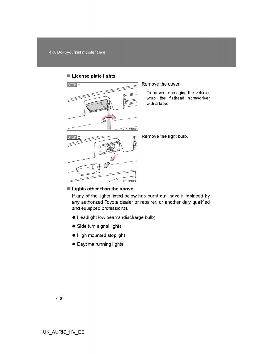 Toyota Auris Hybrid I 1 owners manual / page 418