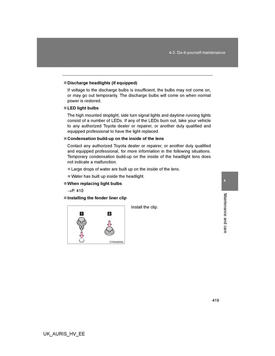 Toyota Auris Hybrid I 1 owners manual / page 419