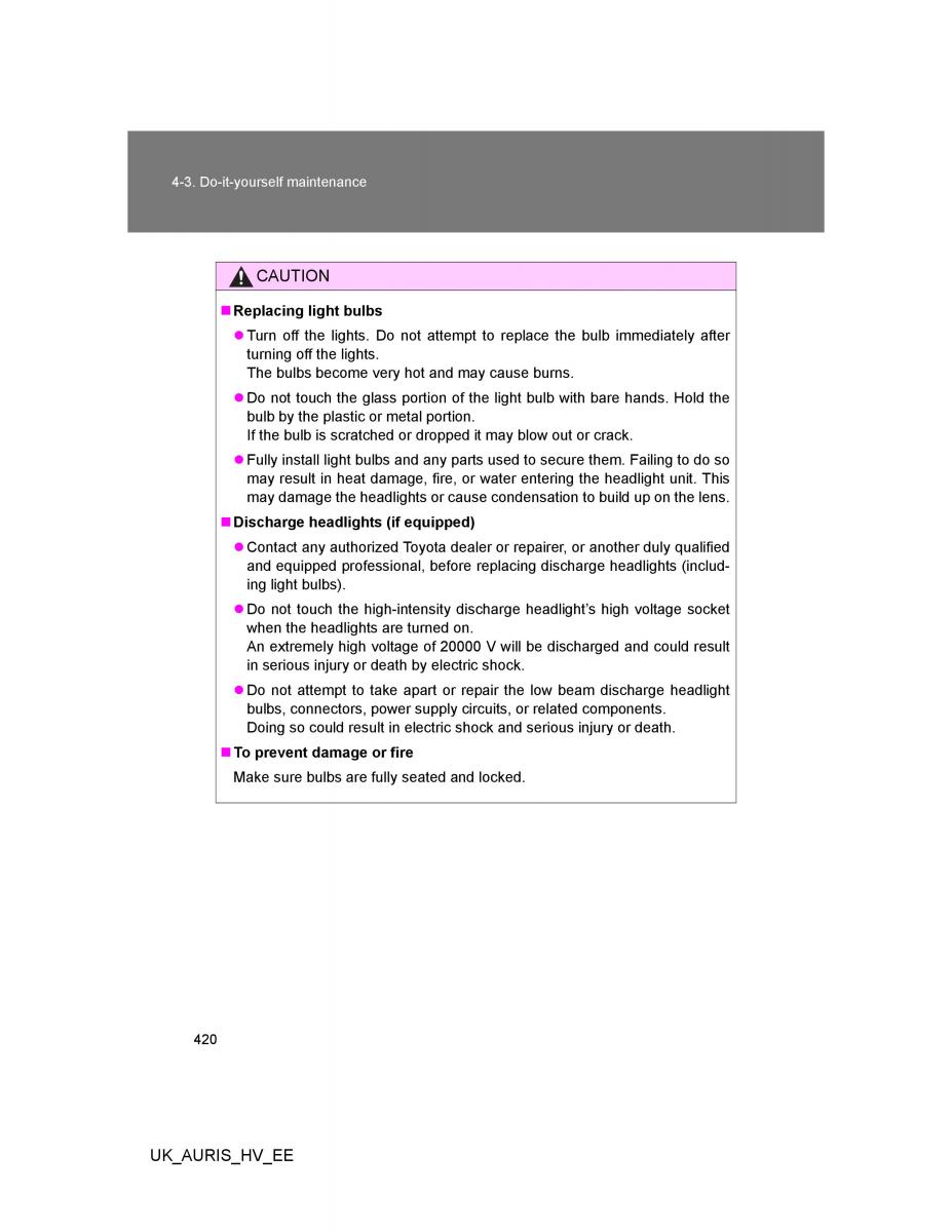 Toyota Auris Hybrid I 1 owners manual / page 420