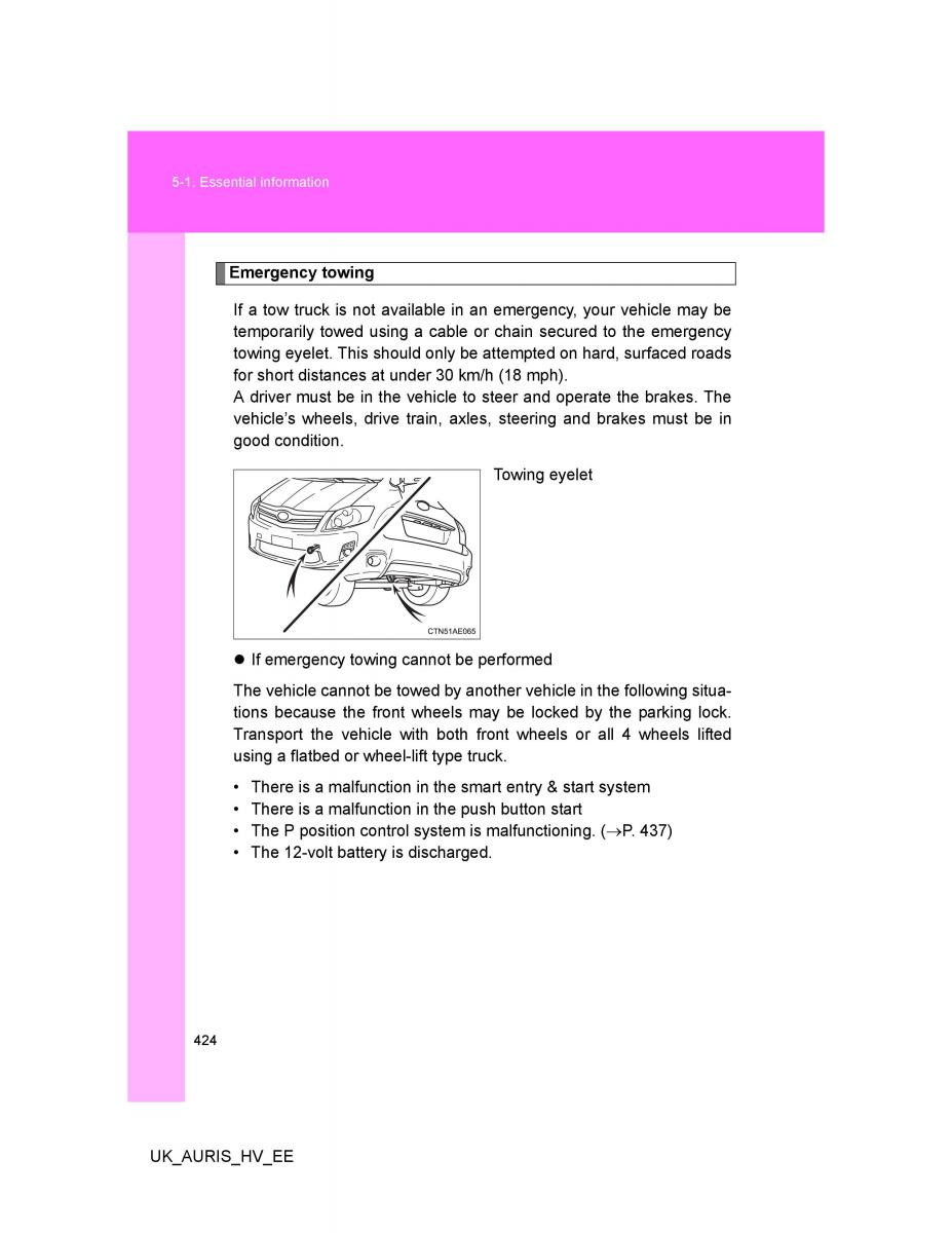 Toyota Auris Hybrid I 1 owners manual / page 424