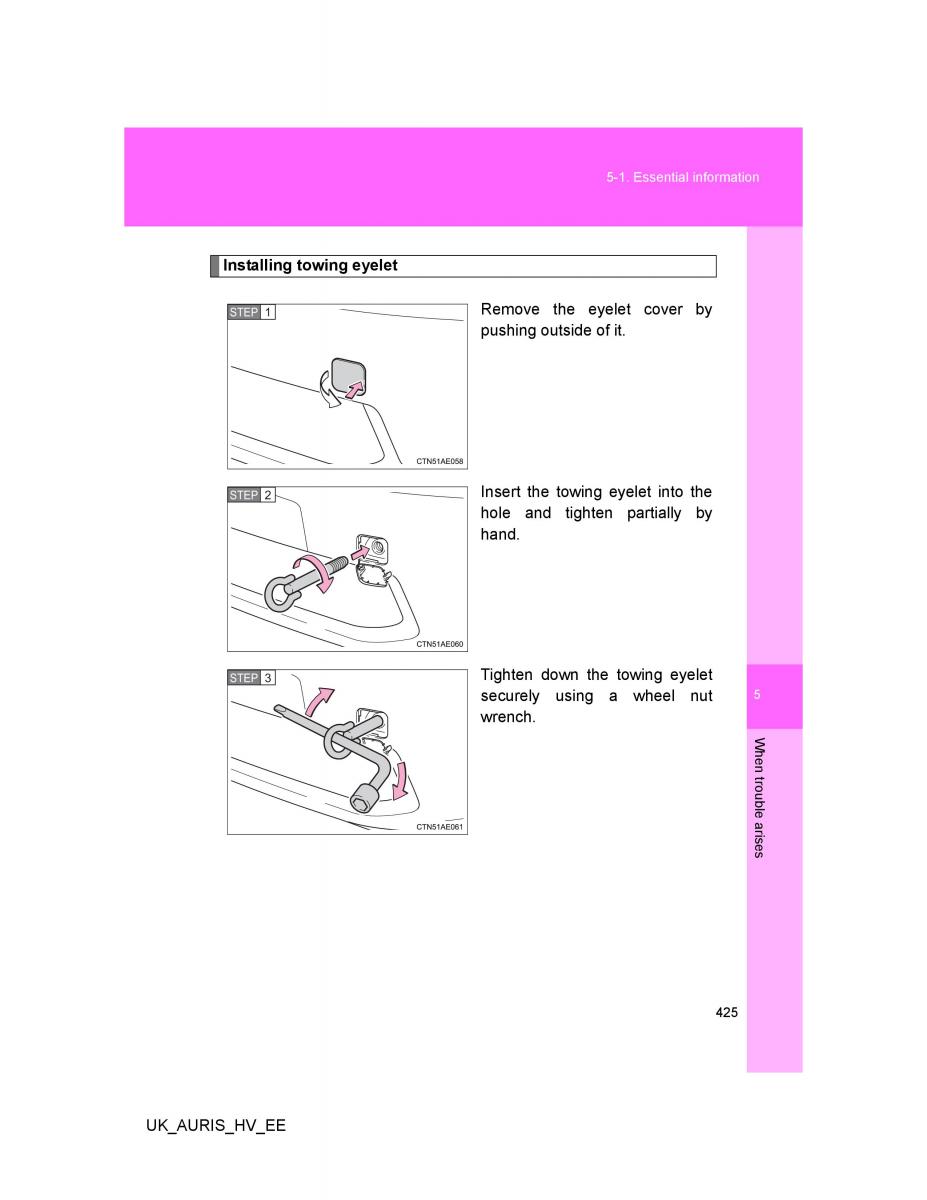 Toyota Auris Hybrid I 1 owners manual / page 425