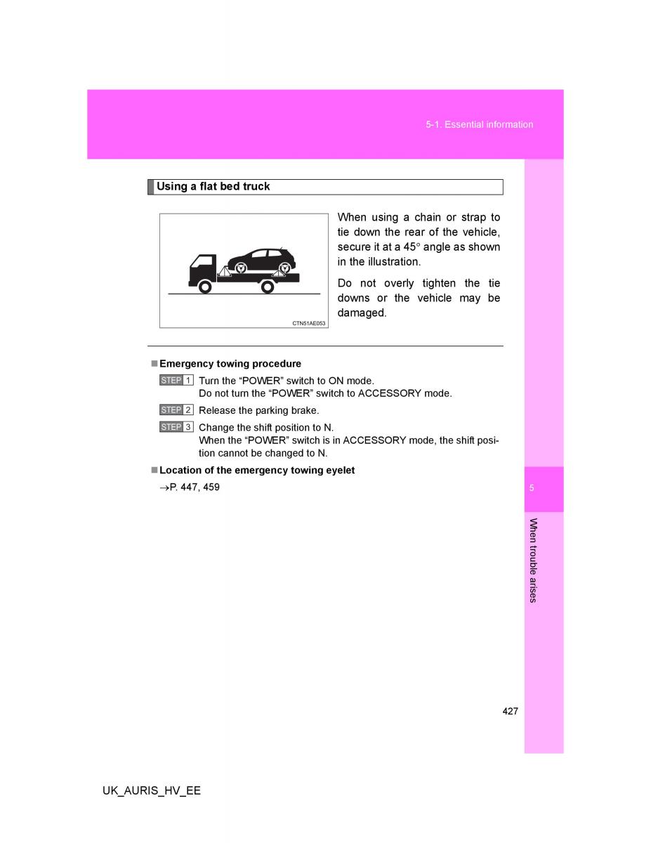 Toyota Auris Hybrid I 1 owners manual / page 427