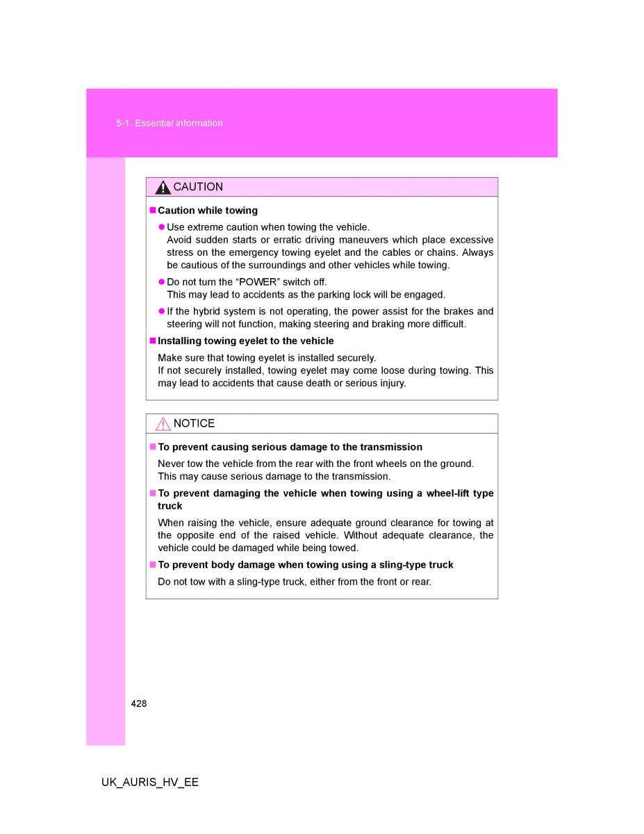 Toyota Auris Hybrid I 1 owners manual / page 428