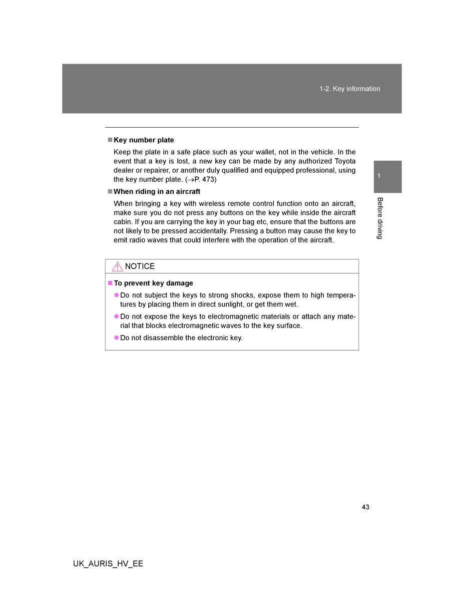 Toyota Auris Hybrid I 1 owners manual / page 43