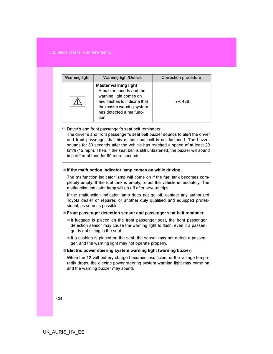 Toyota Auris Hybrid I 1 owners manual / page 434