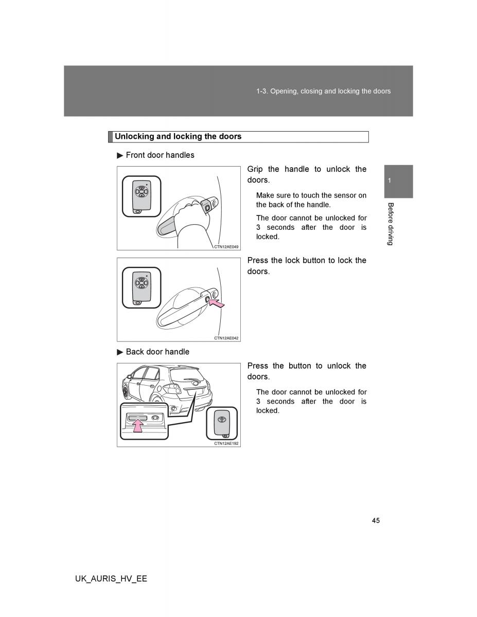 Toyota Auris Hybrid I 1 owners manual / page 45