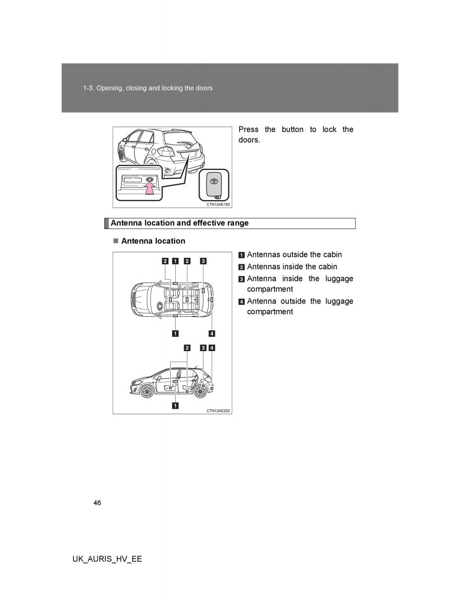 Toyota Auris Hybrid I 1 owners manual / page 46