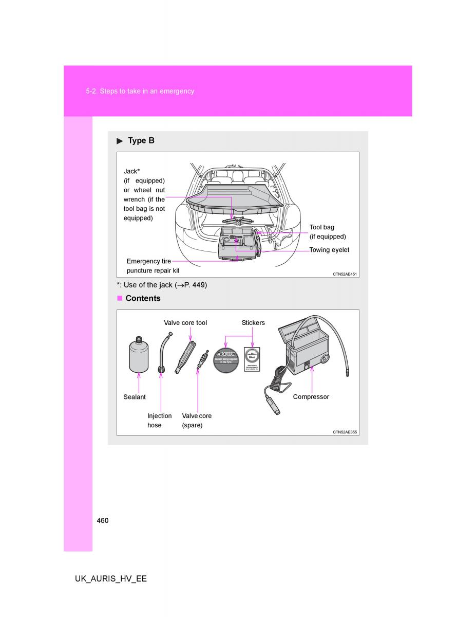 Toyota Auris Hybrid I 1 owners manual / page 460