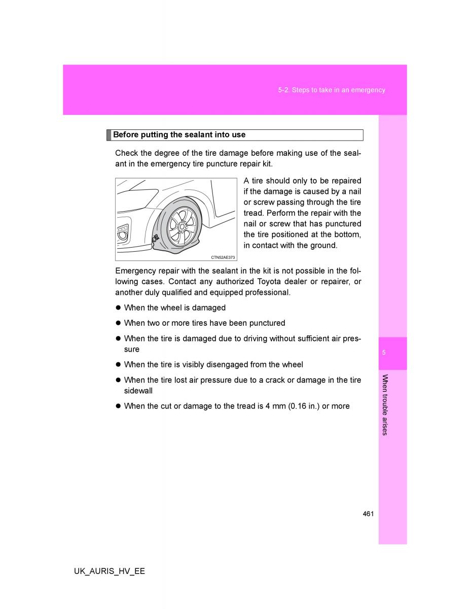 Toyota Auris Hybrid I 1 owners manual / page 461