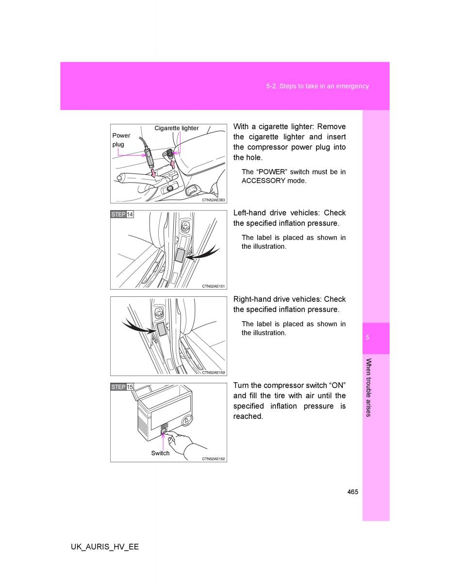 Toyota Auris Hybrid I 1 owners manual / page 465