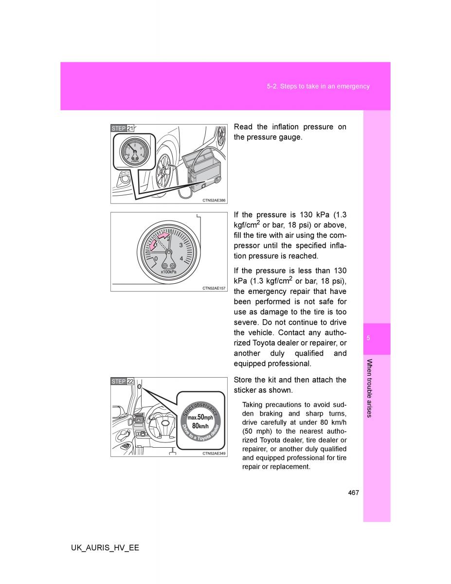 Toyota Auris Hybrid I 1 owners manual / page 467