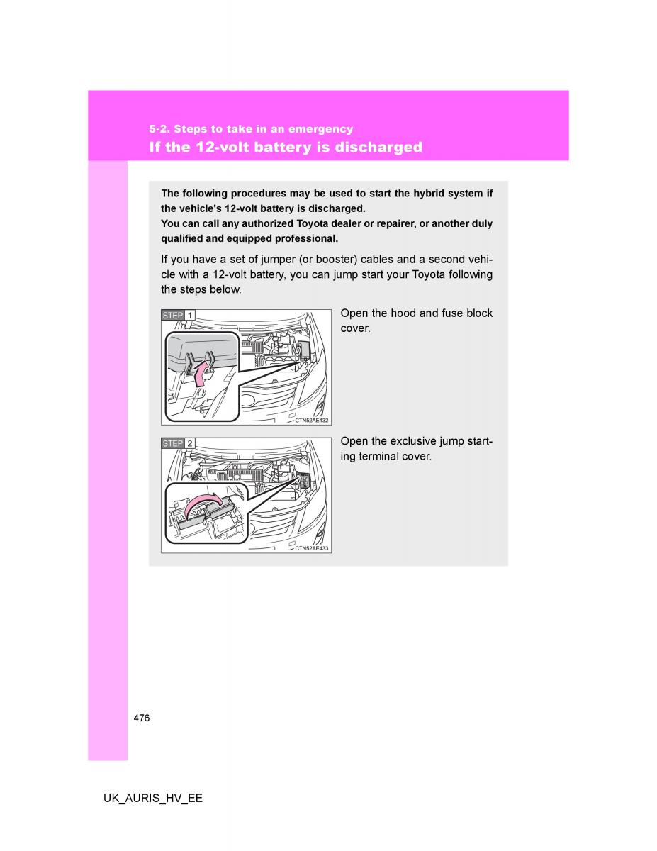 Toyota Auris Hybrid I 1 owners manual / page 476