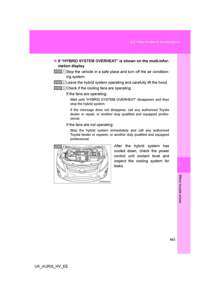 Toyota Auris Hybrid I 1 owners manual / page 483