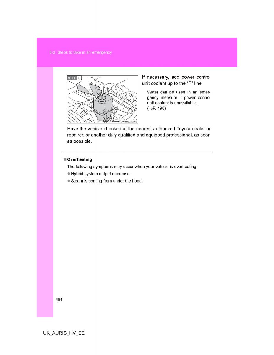 Toyota Auris Hybrid I 1 owners manual / page 484