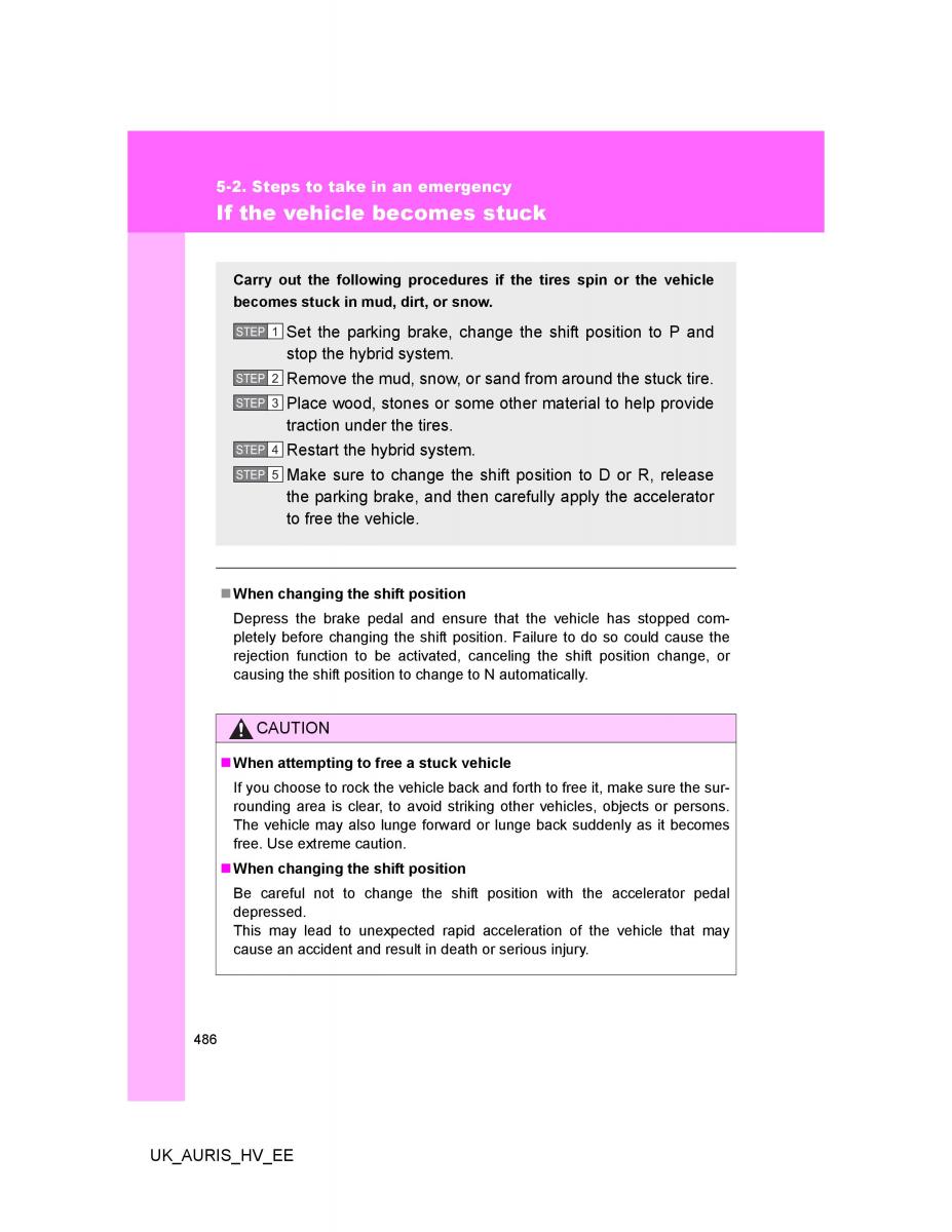 Toyota Auris Hybrid I 1 owners manual / page 486