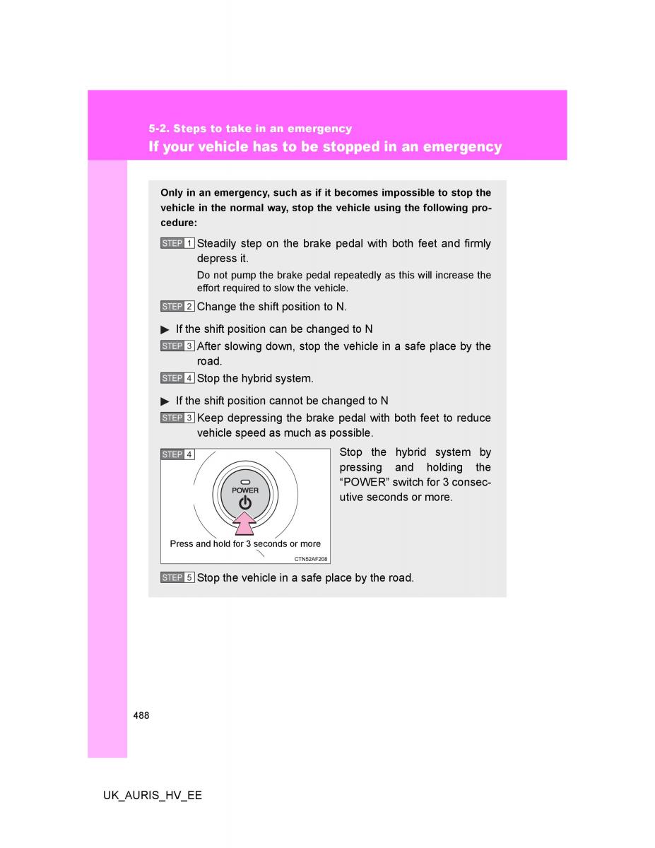 Toyota Auris Hybrid I 1 owners manual / page 488