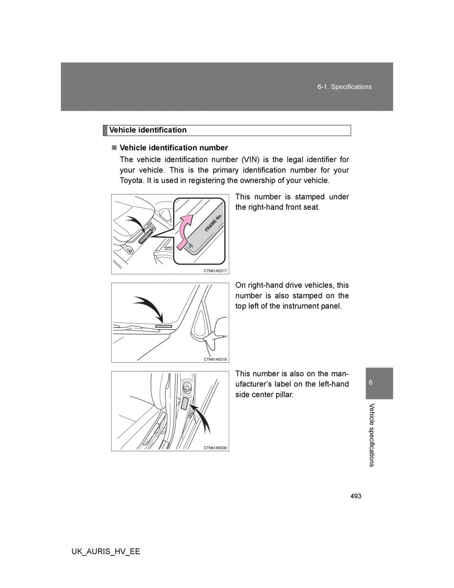 Toyota Auris Hybrid I 1 owners manual / page 493