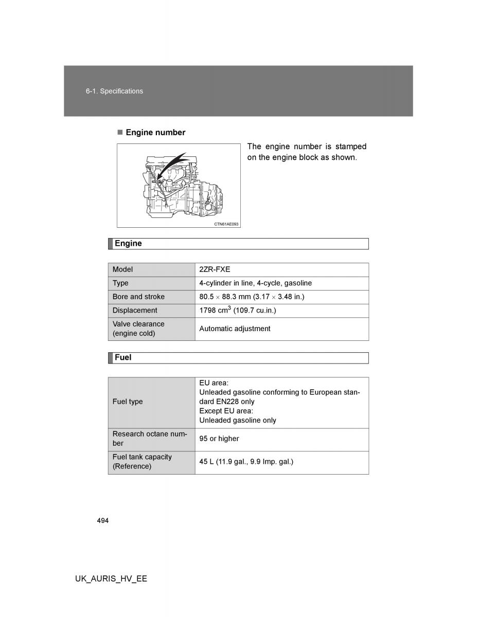 Toyota Auris Hybrid I 1 owners manual / page 494